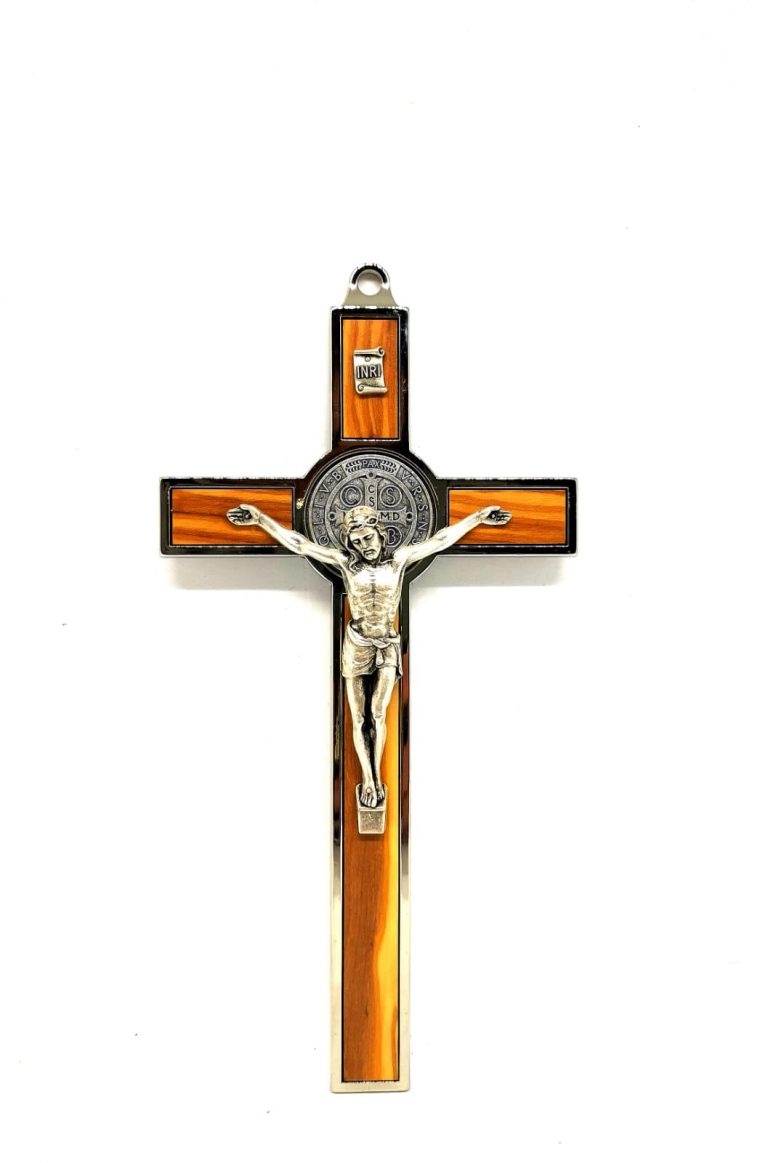CroceMedaglia San Benedetto legno d'ulivo12 cm Bernardi Souvenirs