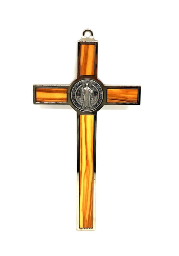 Croce-Medaglia San Benedetto legno d'ulivo retro
