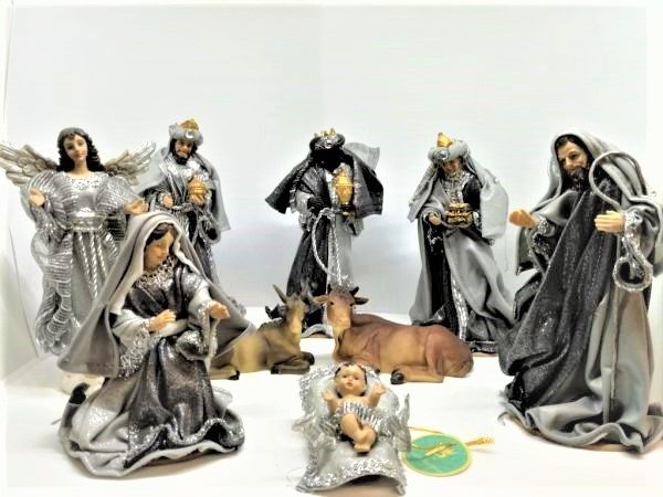 Presepe completo 10 statue resina e stoffa 17 cm