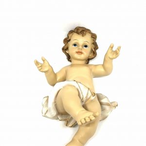 DRW Statuetta Bambino Gesù In Culla Di Paglia – Resina Dipinta A Mano, Multicolore, Dimensioni 9x13x4 Cm