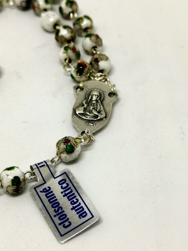 White Cloisonnè Rosary 8 mm