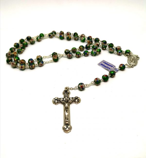 Green cloisonnè rosary 6 mm
