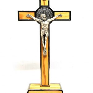 Saint Benedict Cross in olive wood with base