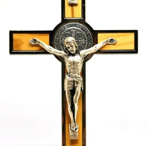 Saint Benedict Cross in olive wood with base