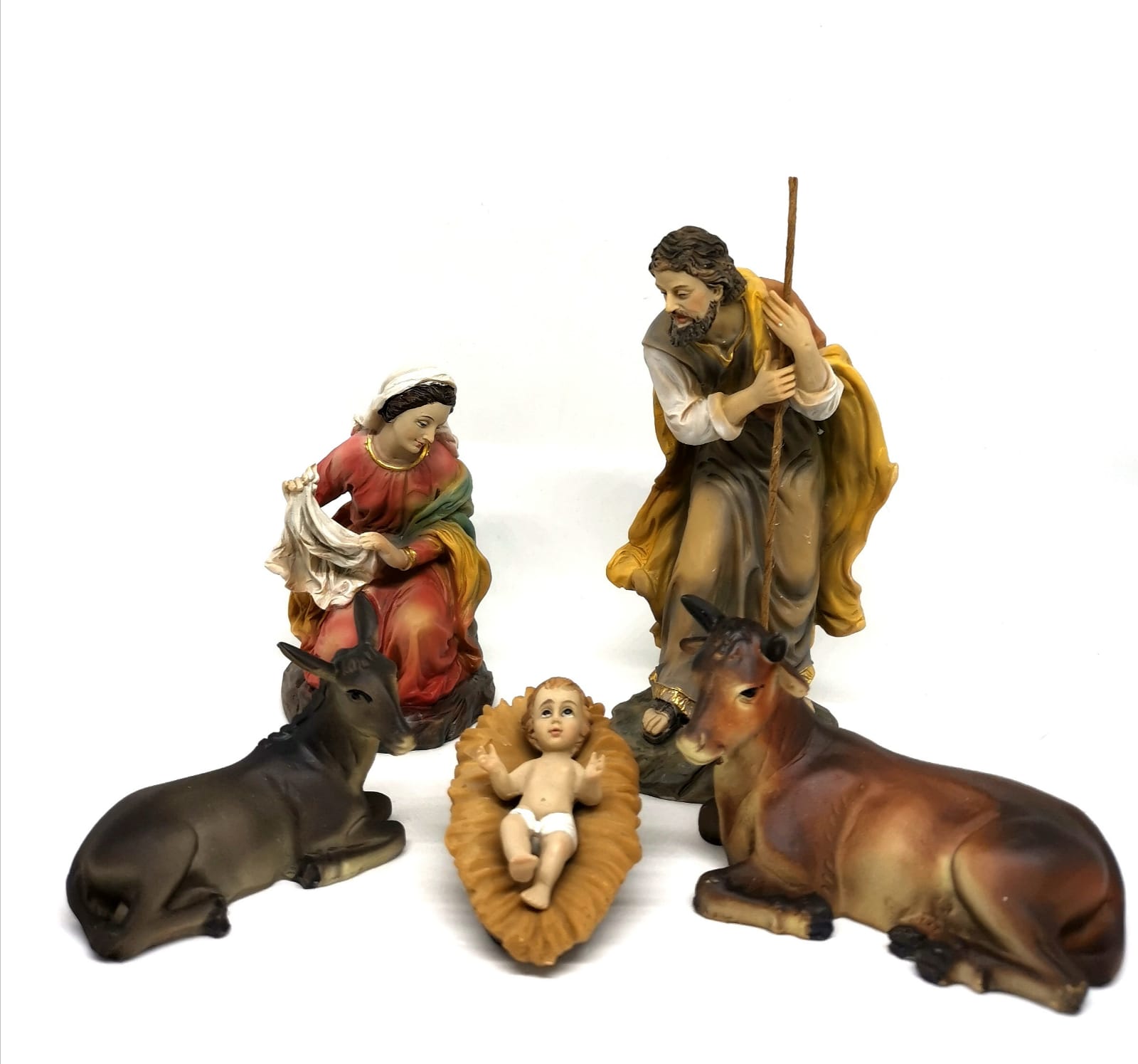 Presepe Tradizionale Con 11 Figure In Resina, Statuine Di Maria, Giuseppe, Gesù, Pastori E Animali, Altezza Max 9,5 Cm, Decorazione Natalizia - 3