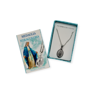 Medaglia Miracolosa in acciaio inox con immagine della Madonna e scritta “Regina Sine Labe Originali Concepta O.P.N. 1830”