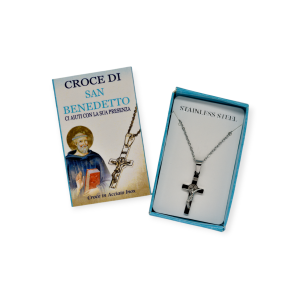 Croce di San Benedetto in acciaio inox con catenina