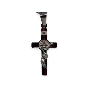 Croce di San Benedetto in acciaio inox con catenina - Dettaglio Croce