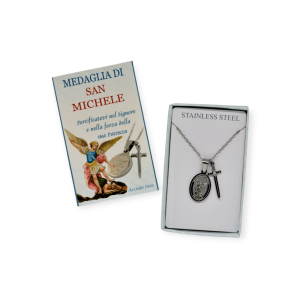 Medaglia di San Michele in acciaio inox con catenina e spada