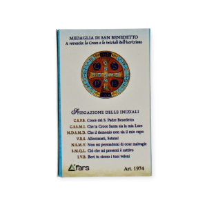 Medaglia di San Benedetto in acciaio inox con catenina- Retro Confezione