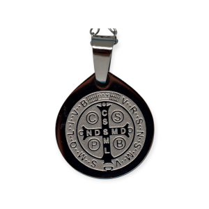 Medaglia di San Benedetto in acciaio inox con catenina - Dettaglio Medaglia